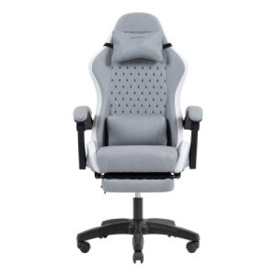 Silla Gamer MARS Gaming Blanca y Plata Diseño Textil Reclinable Reposapiés Extensible