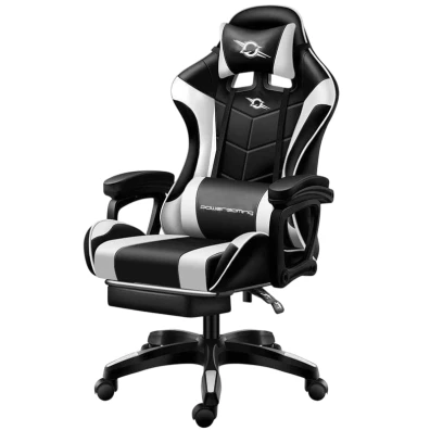 Silla Gaming PowerGaming con Reposapiés - Negro/Blanco
