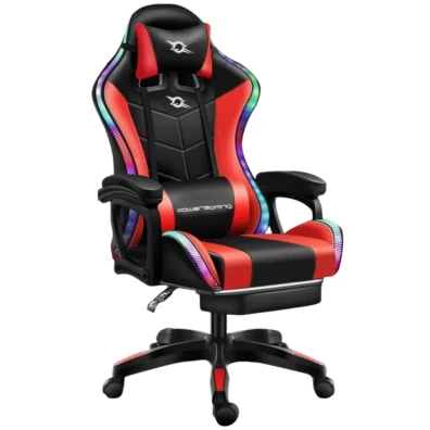 Silla Gaming PowerGaming LED RGB Rojo/Negro con Reposapiés