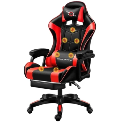 Silla Gaming PowerGaming con Masaje en 7 puntos Rojo/Negro - Reposapiés