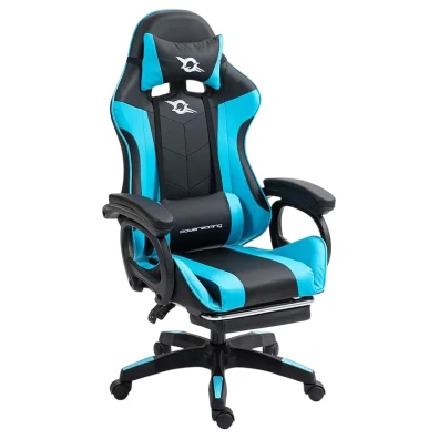 PowerGaming Silla Negro+Azul con 7 Puntos Masaje y Reposapiés
