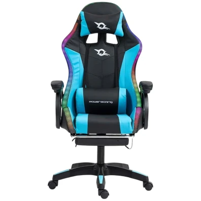 Silla PowerGaming LED RGB con Reposapiés en Negro y Azul