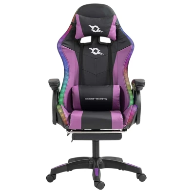 Silla PowerGaming LED RGB con Reposapiés - Negro y Lila
