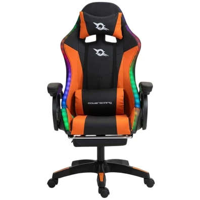 PowerGaming Silla LED RGB con Reposapiés - Negro y Naranja