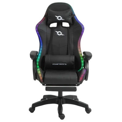 PowerGaming LED RGB Silla con 7 puntos de masaje y reposapiés en Negro