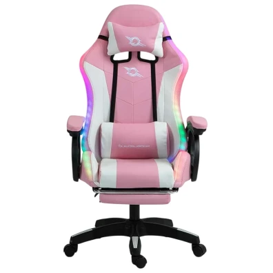 PowerGaming Silla LED RGB Blanco+Rosa con Reposapiés