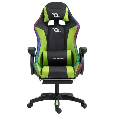 PowerGaming Silla LED RGB Reposapiés Negro+Verde