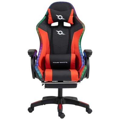 PowerGaming Silla Gaming LED RGB con Masaje 7 Puntos Reposapiés - Negro+Rojo
