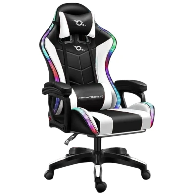 Silla Gaming PowerGaming LED RGB Blanco/Negro