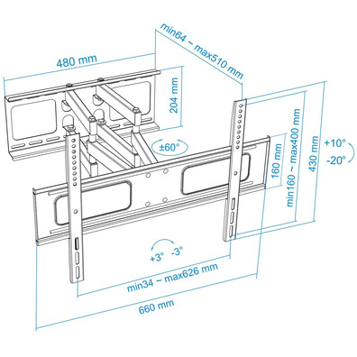 Soporte de Pared TV/Monitor TooQ 37-70'' Negro