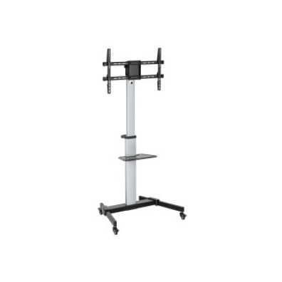 SOPORTE DE SUELO CON RUEDAS EQUIP PARA PANTALLAS DE 37-86" COLOR PLATA CON ESTANTE Max. VESA 600x400