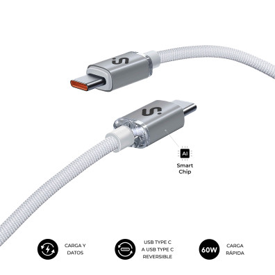 CABLE OPTIMUS 60W USB-C/USB-C 2 M BLANCO SUBBLIM