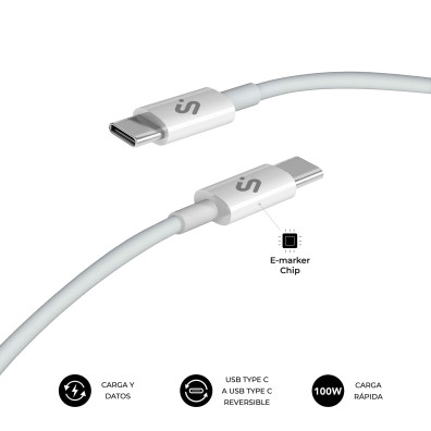 CABLE PLUS 100W USB-C/USB-C BLANCO 1 M - SUBBLIM