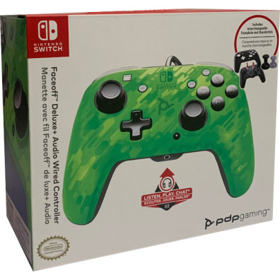 PDP FACEOFF DELUXE + AUDIO WIRED CONTROLLER VERDE CAMO ( SWITCH 2 )