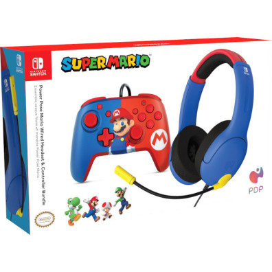 PDP POWER POSE SUPER MARIO BROS WIRED HEADSET LVL40 +CONTROLLER ( SWITCH 2 / LITE / OLED )