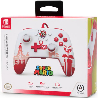 POWER A ENHANCED WIRED CONTROLLER SUPER MARIO WHITE & RED (BLANCO/ROJO)