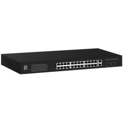 Switch Level One GEP-2841 PoE WebSmart 24 Puertos 1000/100/10 Gigabit 375W + 2 Uplink SFP + 2 Uplink RJ45