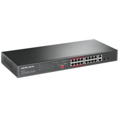 Switch No Gestionable Mercusys MS118CP 18 Puertos PoE+ 16xRJ45 2x1Gbps 2xSFP 1Gbps en Rack