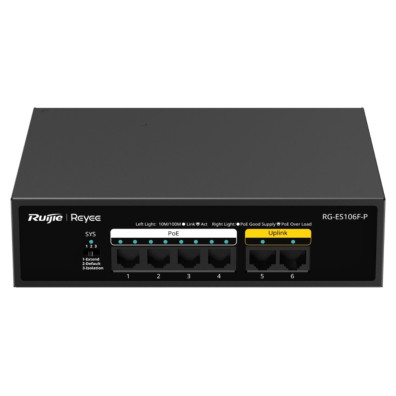 Switch No Gestionado Reyee Poe 6x Rj45 10/100mbps 4x Poe+ 2x Uplink