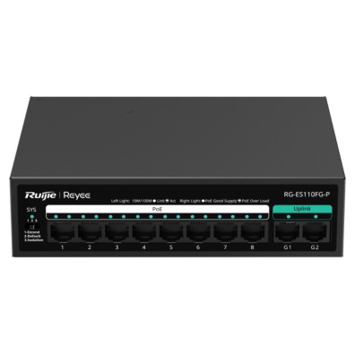 Switch Ruijie Rg-es110fg-p 8 Puertos Poe 10/100mbps + 2 Gigabit 5.6gbps