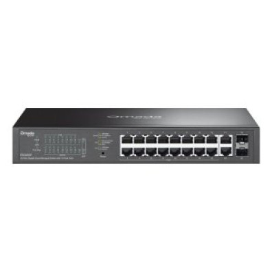 SWITCH SEMIGESTIONABLE TP-LINK OMADA ES220GP GIGABIT - 16 PUERTOS POE+ - 2 RJ45 - 2 SFP - 150W - RACK FANLESS