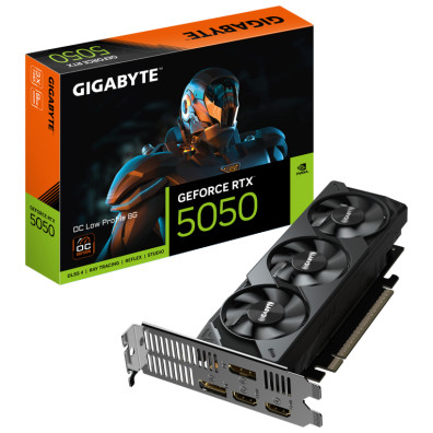 GIGABYTE GeForce RTX 5050 OC Low Profile 8G Tarjeta Gráfica - 8GB GDDR6, 128bit, PCI-E 5.0, 2587MHz Frecuencia del núcleo, 2 x DP, 2 x HDMI, NVIDIA DLSS 4, GV-N5050OC-8GL