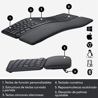 Teclado Inalámbrico Bluetooth Logitech Ergo K860