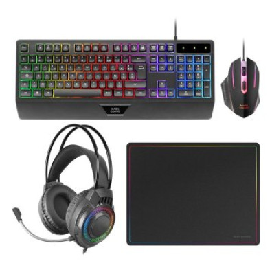 TECLADO MOUSE HEADSET Y ALFOMBRILLA MARS GAMING RGB 3200DPI NEGRO H-MECH