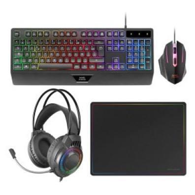 TECLADO MOUSE HEADSET Y ALFOMBRILLA MARS GAMING RGB H-MECH 3200DPI NEGRO FRANCES