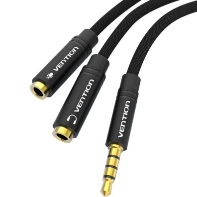 CABLE DE AUDIO ESTÉREO VENTION JACK 3.5/M 2xJACK 2.5/H 0.3 M NEGRO
