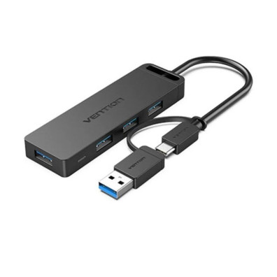 HUB VENTION GRIS USB-C PD 4 PUERTOS USB 4xUSB 1xUSB