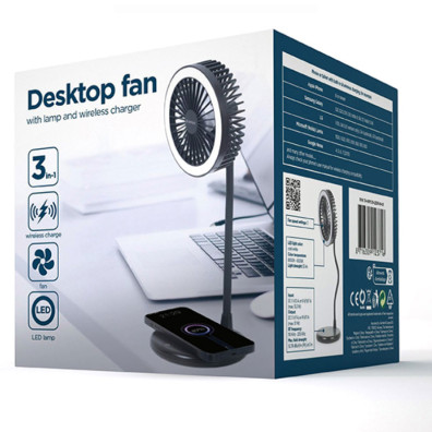 Ventilador Lámpara y Cargador Inalámbrico Gembird TA-WPC10-LEDFAN-01 Negro