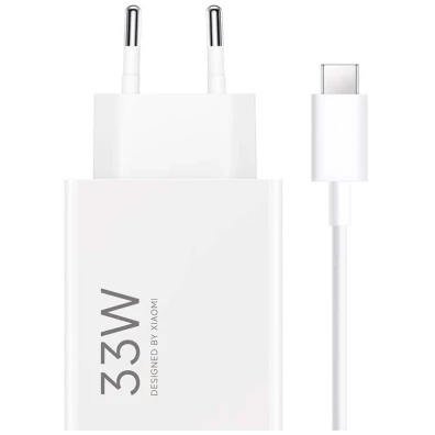 Cargador de carga Rápida Xiaomi 33W HyperCharge Combo USB Tipo-A Blanco + Cable USB-A a USB-C