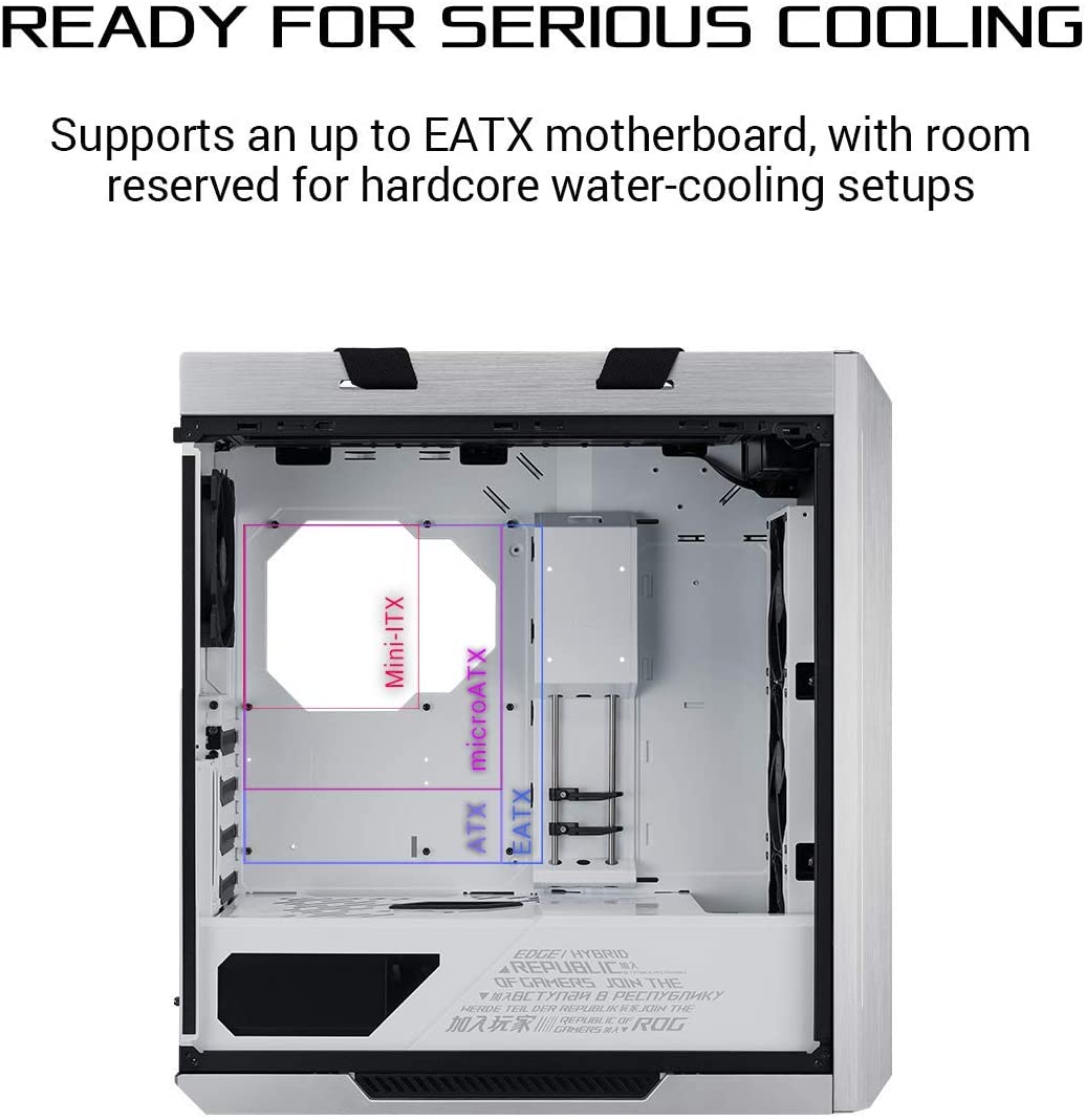 Caja de tipo PC gaming con forma de torre media de acabado en aluminio  blanco y vidrio templado Rog Strix Helios Asus