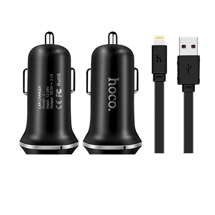 HOCO Car charger - 2.1A 2x USB   cable IPHONE lightning (set) Z1 black