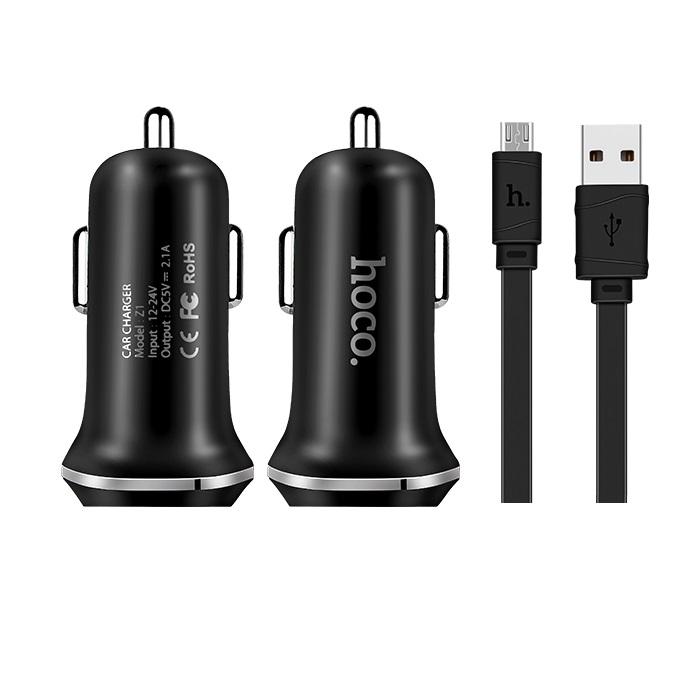 HOCO Car charger - 2.1A 2x USB   cable micro USB (set) Z1 black