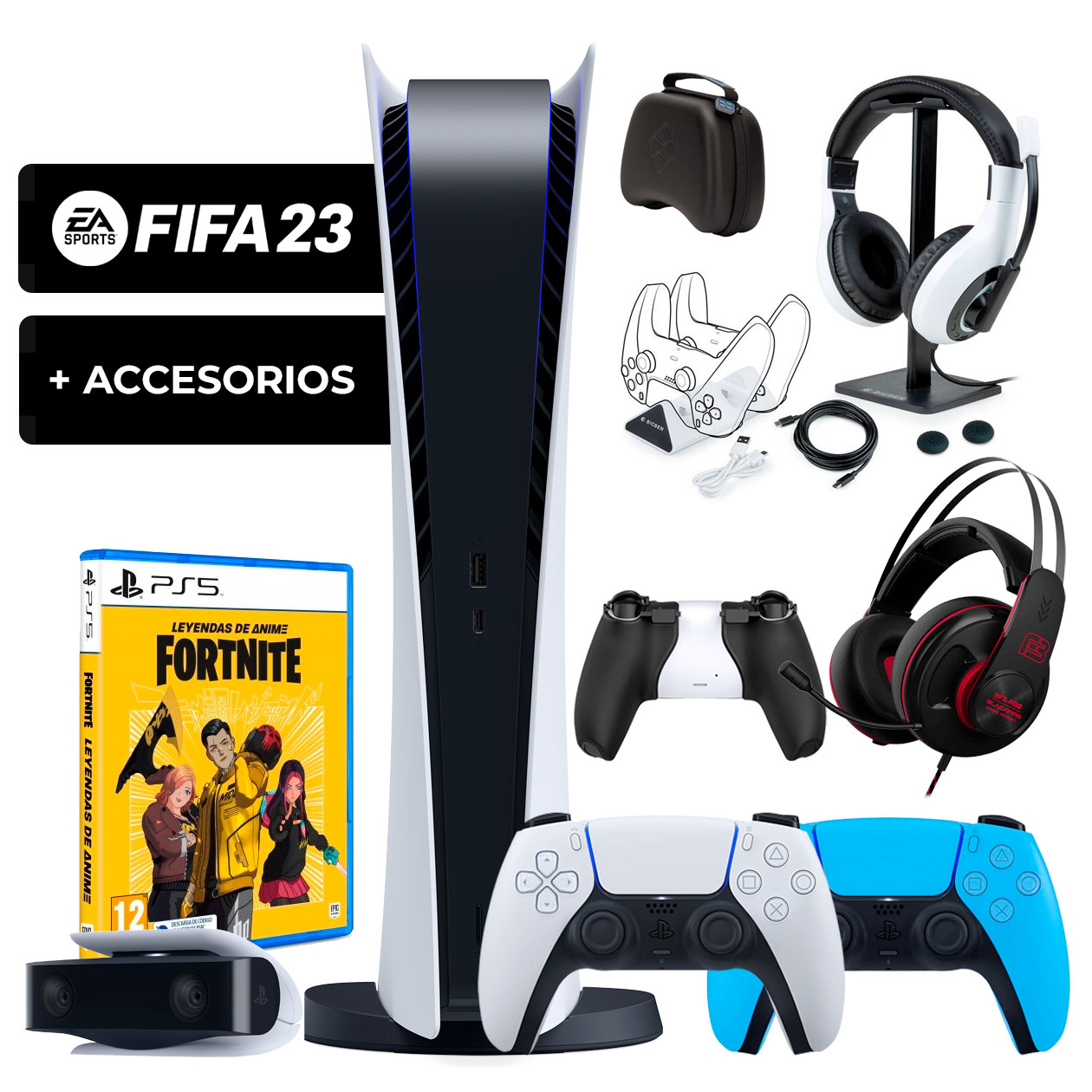Playstation 5 (Digital) + Fifa 23 + Fortnite + Accesorios