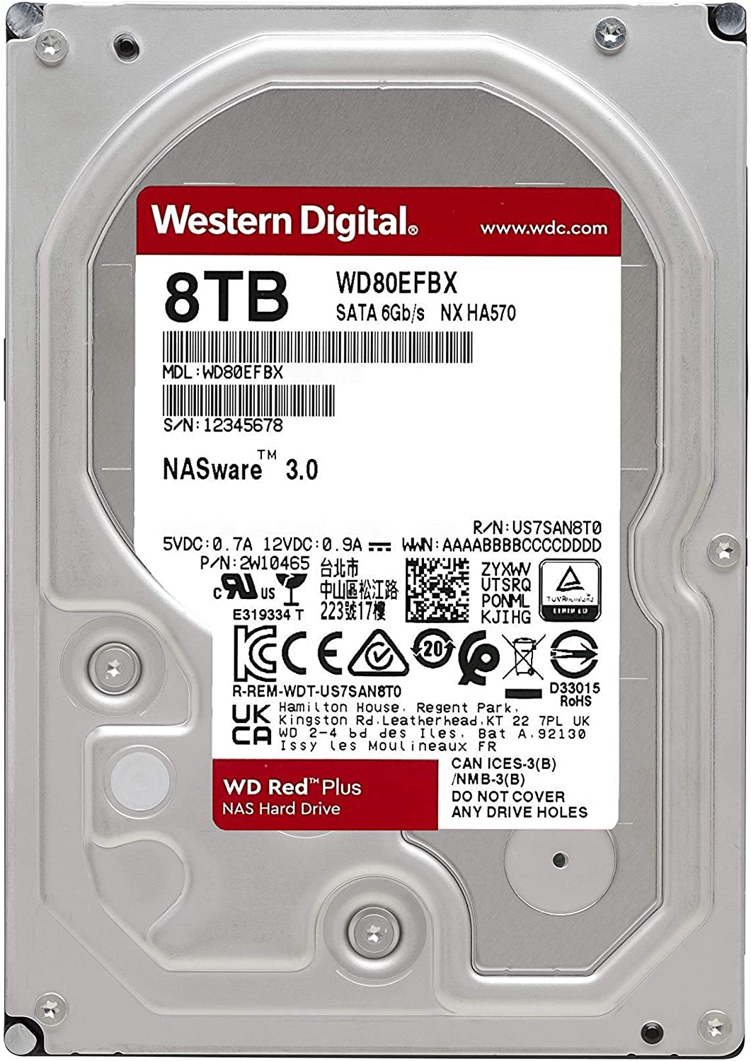 Disco Duro NAS WD80EFBX SATA 3 Red Plus