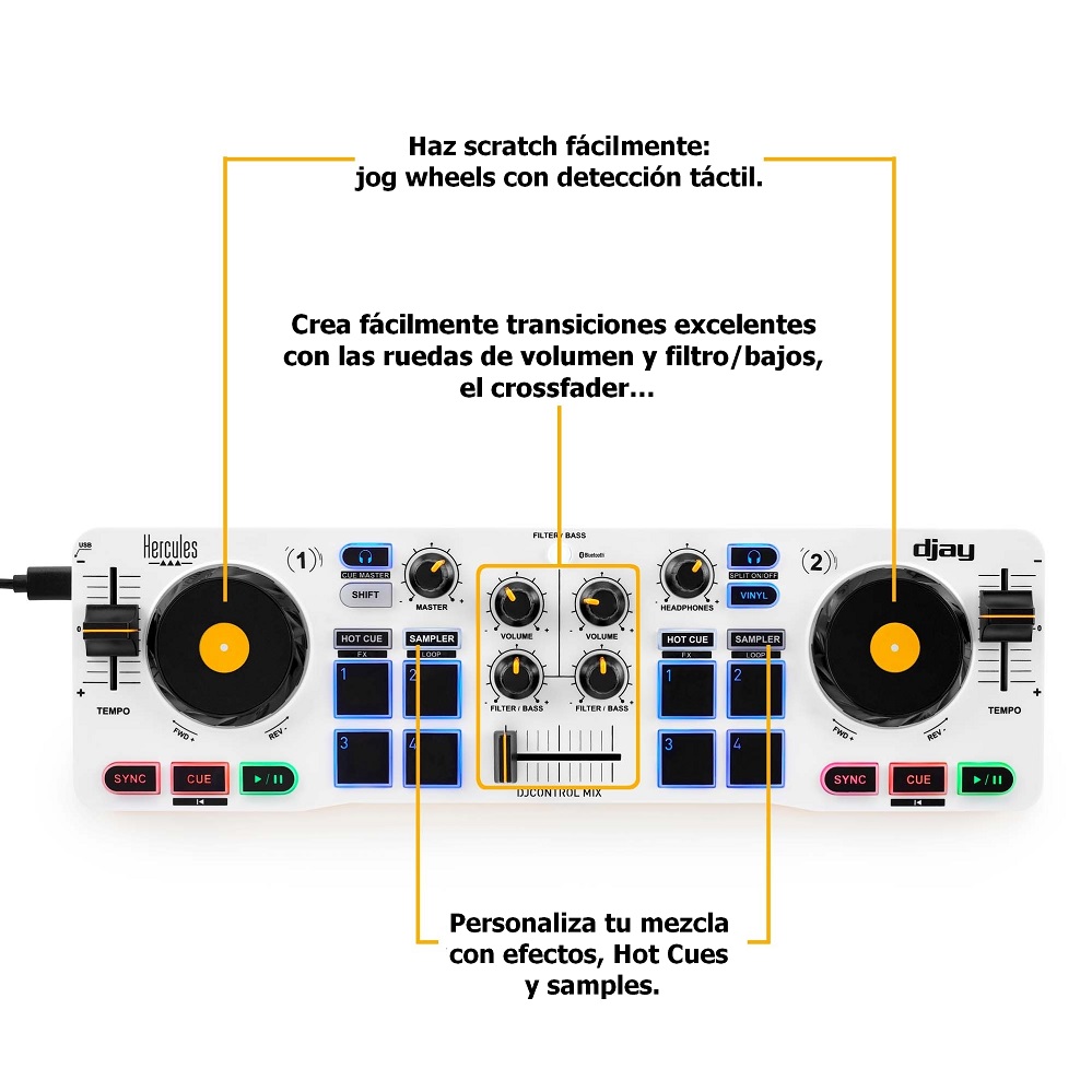 triángulo rival Enajenar Hercules DJControl Mix - Controladora DJ Inalámbrica Bluetooth