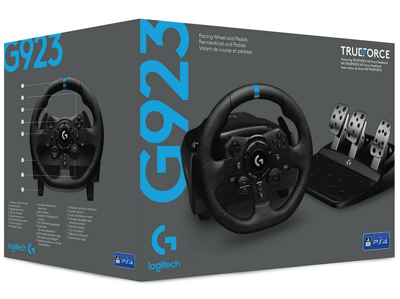  Logitech G923 - Volante con palanca de cambios Driving Force y  pedales para PS5, PS4 y PC, con cubierta de volante de cuero genuino :  Videojuegos