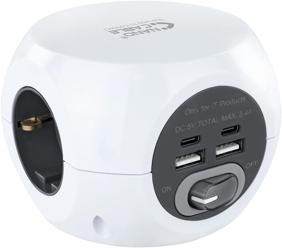 Regleta de enchufe cubo 4 tomas com interrutor + 2 puertos usb