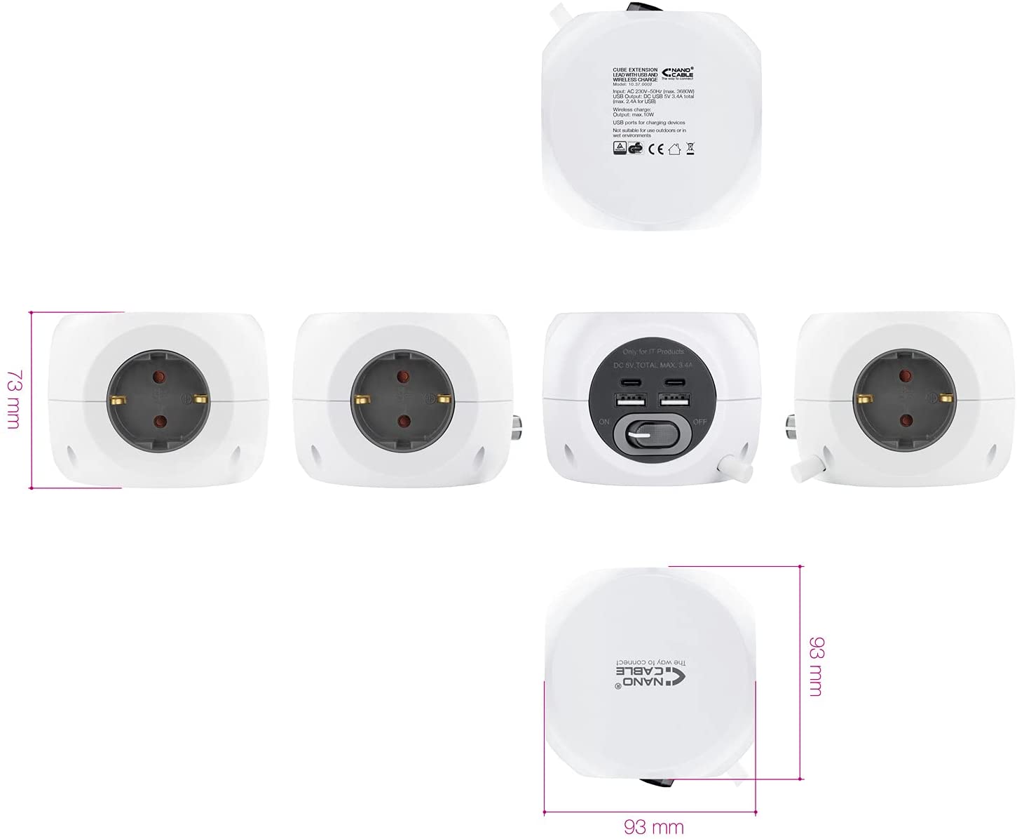 Nanocable Regleta de enchufes de 6 tomas con interruptor, 1.4 metros Blanca