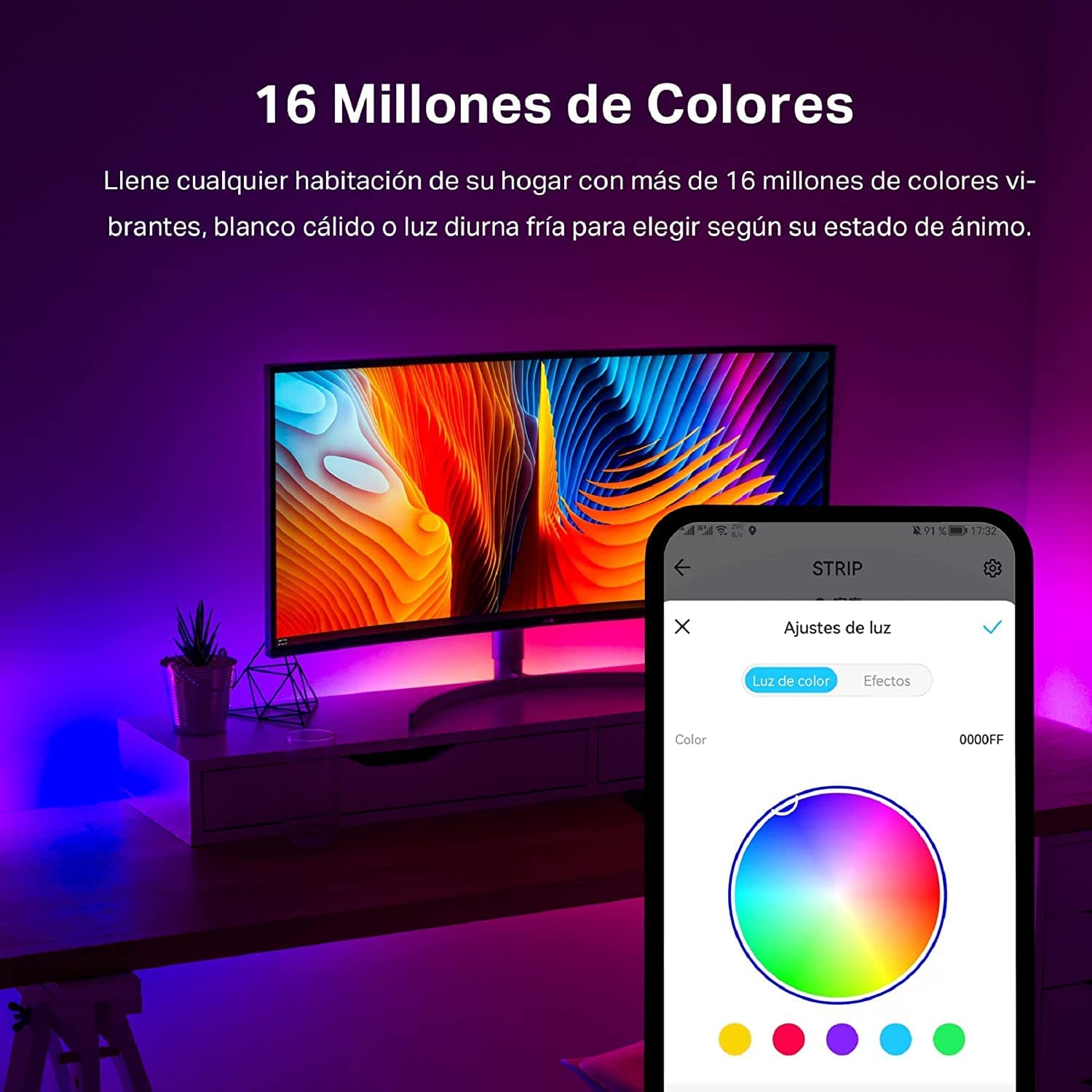  TP-Link Tapo - Tira de luz LED inteligente, 100 zonas de color  RGBIC, sincronización con sonido, 32.8 pies (2 rollos de 16.4 pies), tira  LED Wi-Fi que funciona con Alexa y